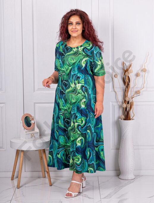 Plus size φόρεμα ακανόνιστο σχέδιο-μπλε/πράσινο-κωδ 256085-1