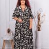 Plus size μεταξωτό φόρεμα με βολάν και λουλούδια-μαύρο-κωδ G28-3