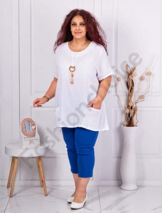Plus size μπλούζα από λινό και βαμβάκι-λευκό-κωδ 7753-1
