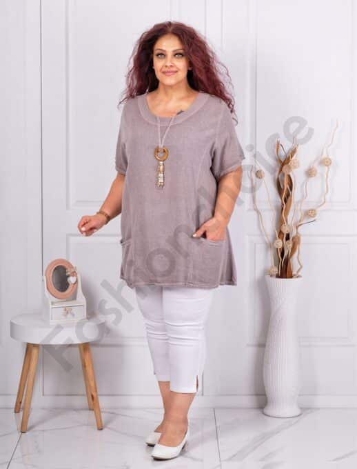 Plus size μπλούζα από λινό και βαμβάκι-μόκα-κωδ 7753-7