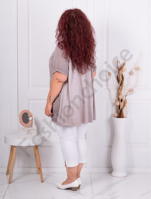 Plus size μπλούζα από λινό και βαμβάκι-μόκα-κωδ 7753-7