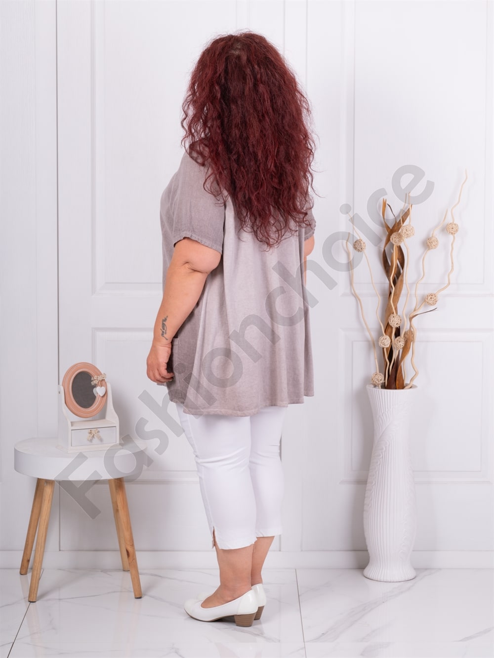 Plus size μπλούζα από λινό και βαμβάκι-μόκα-κωδ 7753-7