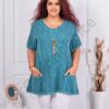 Plus size μπλούζα από λινό και βαμβάκι-πετρόλ-κωδ 7753-6