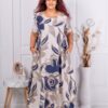 Plus size φλοράλ φόρεμα 100% λινό-εκρού-κωδ 91314-4