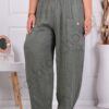 Plus size παντελόνι 100% λινό-χακί-κωδ 6503-2