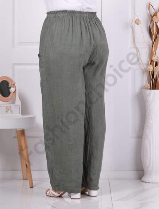 Plus size παντελόνι 100% λινό-χακί-κωδ 6503-2