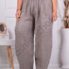 Plus size παντελόνι 100% λινό-μόκα-κωδ 6503-3