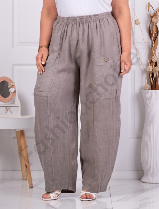 Plus size παντελόνι 100% λινό-μόκα-κωδ 6503-3