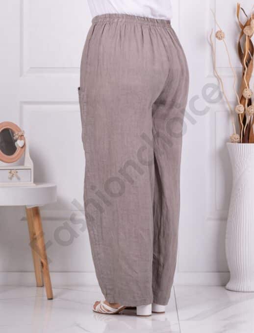 Plus size παντελόνι 100% λινό-μόκα-κωδ 6503-3