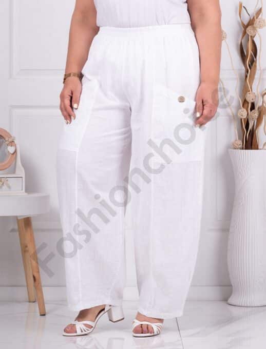Plus size παντελόνι 100% λινό-λευκό-κωδ 6503-1