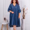 Plus size τζιν φόρεμα με βολάν-μπλε σκούρο-κωδ 1265