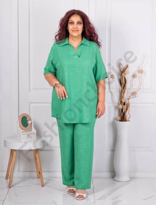 Plus size σετ τουνίκ και παντελόνι-πράσινο-κωδ 1447-5