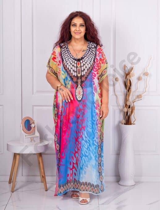 Plus size καφτάνι παραλίας λεοπάρ μοτίβο-κοραλί/μπλε-κωδ 1005