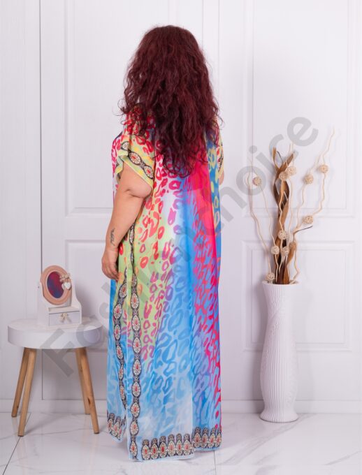 Plus size καφτάνι παραλίας λεοπάρ μοτίβο-κοραλί/μπλε-κωδ 1005