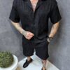 Ανδρικό Oversize σετ πουκάμισο και βερμούδα-μαύρο-κωδ 1166