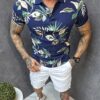 Ανδρική μπλούζα Polo Floral κοντομάνικη-μπλε-κωδ 25-89-2