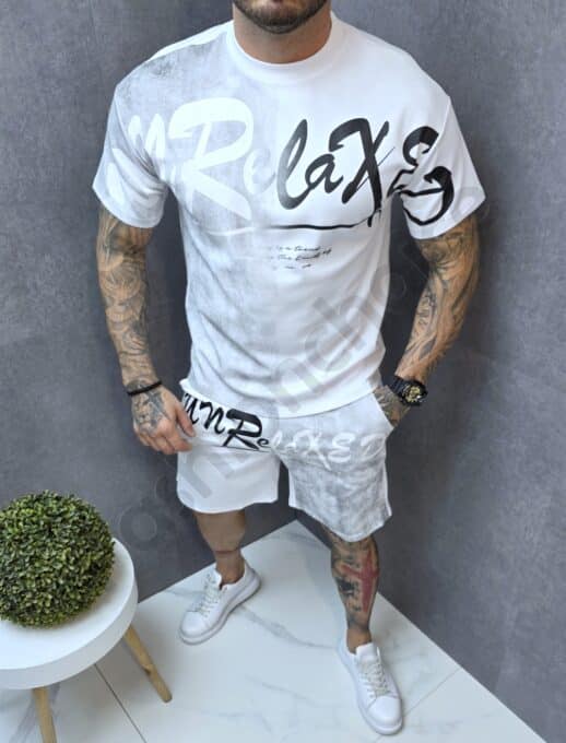 Ανδρικό σετ T-Shirt και βερμούδα Unrelaxed-λευκό-κωδ 266-1