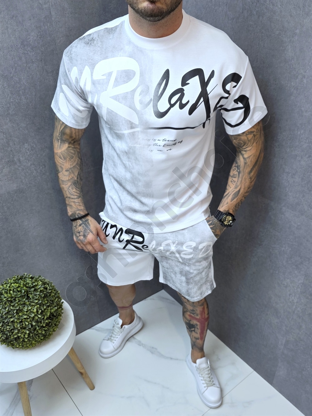 Ανδρικό σετ T-Shirt και βερμούδα Unrelaxed-λευκό-κωδ 266-1