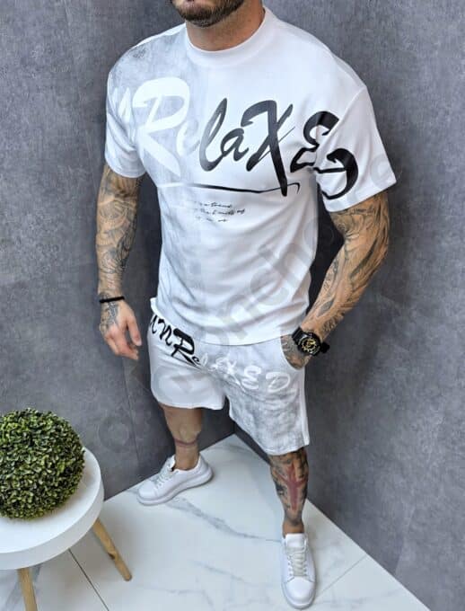 Ανδρικό σετ T-Shirt και βερμούδα Unrelaxed-λευκό-κωδ 266-1
