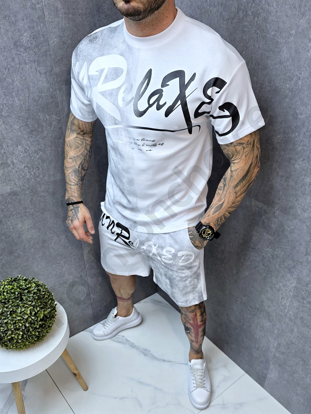 Ανδρικό σετ T-Shirt και βερμούδα Unrelaxed-λευκό-κωδ 266-1