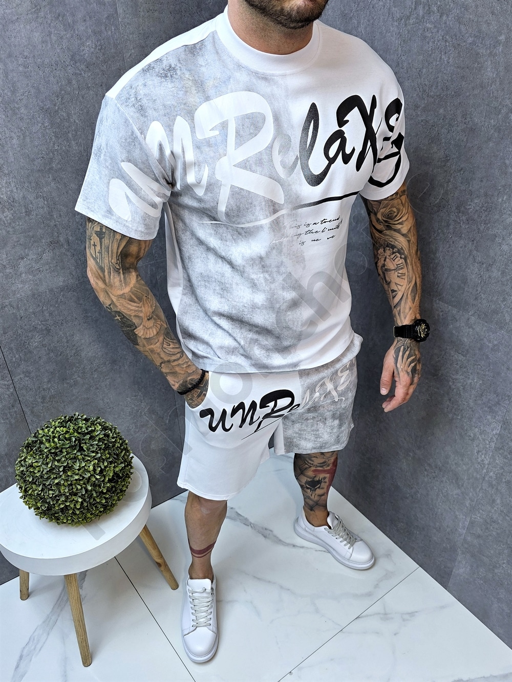 Ανδρικό σετ T-Shirt και βερμούδα Unrelaxed-λευκό-κωδ 266-1