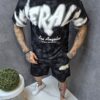 Ανδρικό σετ T-Shirt και βερμούδα με τύπωμα-μαύρο-κωδ 271