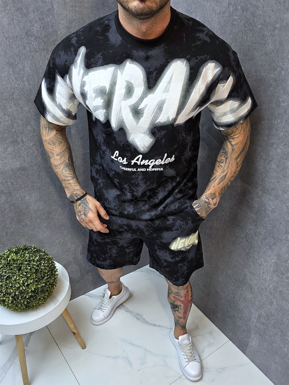 Ανδρικό σετ T-Shirt και βερμούδα με τύπωμα-μαύρο-κωδ 271