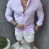 Ιταλικό ανδρικό 100% λινό πουκάμισο με μάο γιακά-λιλά-κωδ 15333-10