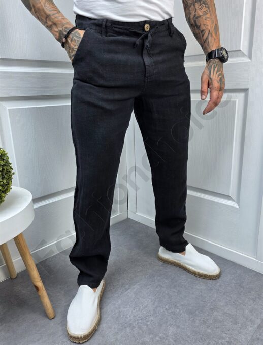 Ανδρικό παντελόνι από 100% λινό-μαύρο-κωδ 1390