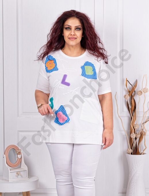 Plus size μπλούζα με γράμματα-λευκό-κωδ 4683-1