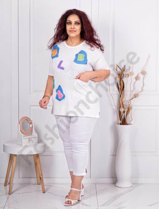 Plus size μπλούζα με γράμματα-λευκό-κωδ 4683-1