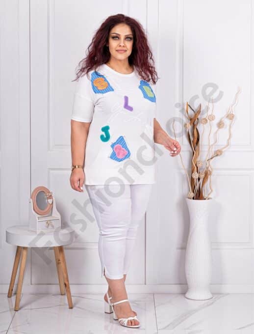 Plus size μπλούζα με γράμματα-λευκό-κωδ 4683-1