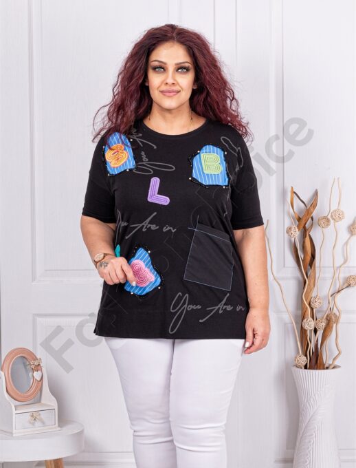 Plus size μπλούζα με γράμματα-μαύρο-κωδ 4683
