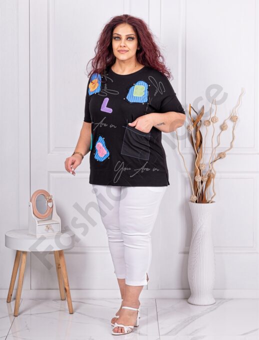 Plus size μπλούζα με γράμματα-μαύρο-κωδ 4683