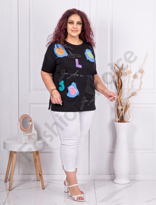Plus size μπλούζα με γράμματα-μαύρο-κωδ 4683