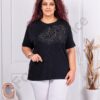 Plus size μπλούζα με απλικέ δαντέλας-μαύρο-κωδ 2005