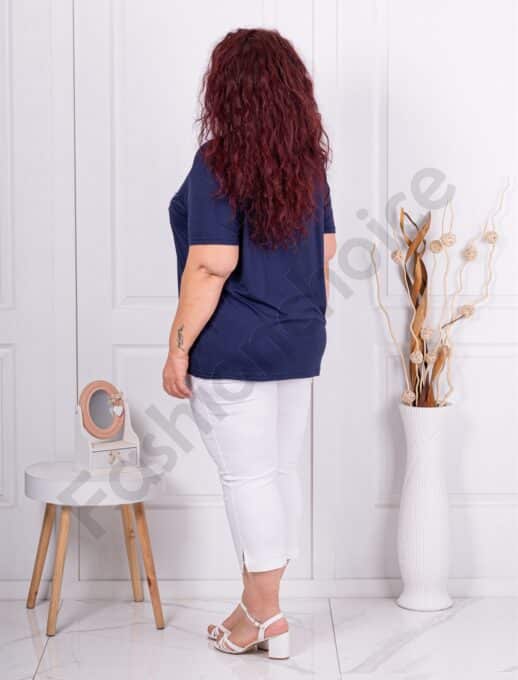 Plus size μπλούζα με απλικέ δαντέλας-σκούρο μπλε-κωδ 2005-3