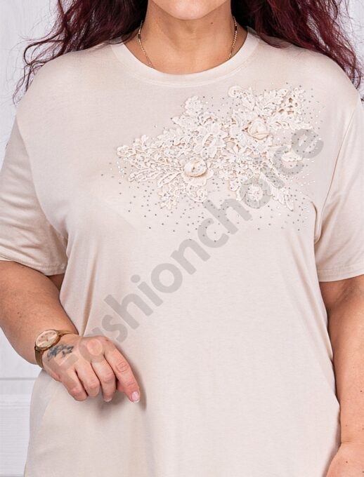 Plus size μπλούζα με απλικέ δαντέλας-εκρού-κωδ 2005-4