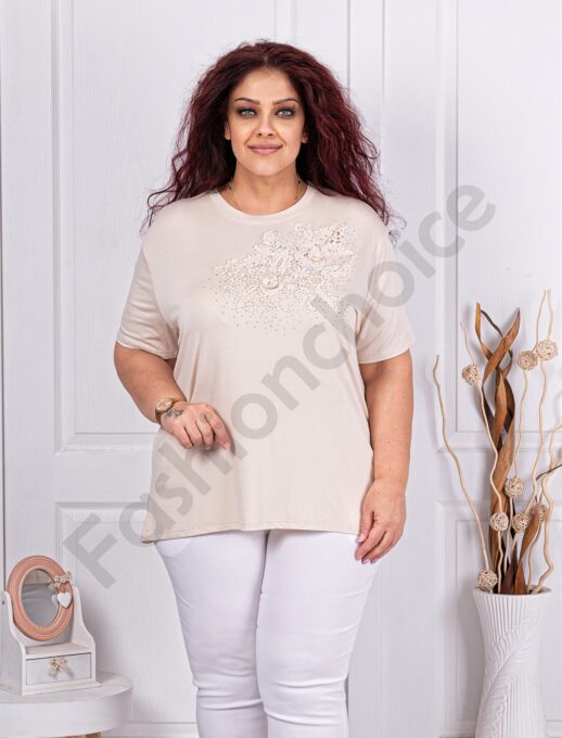 Plus size μπλούζα με απλικέ δαντέλας-εκρού-κωδ 2005-4