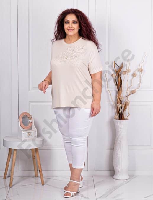 Plus size μπλούζα με απλικέ δαντέλας-εκρού-κωδ 2005-4