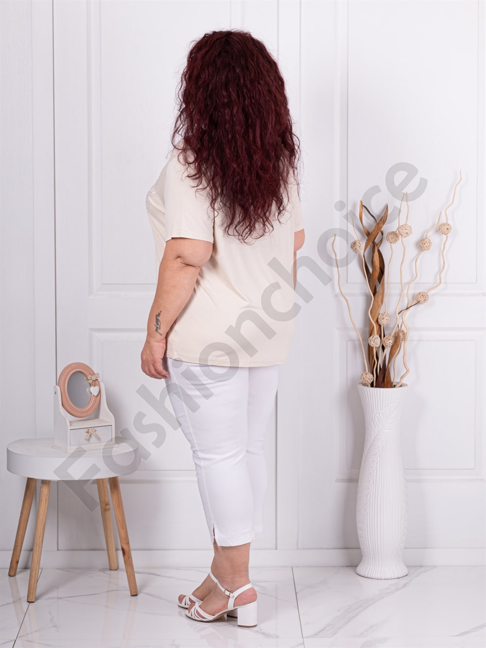 Plus size μπλούζα με απλικέ δαντέλας-εκρού-κωδ 2005-4