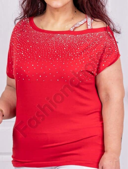 Plus size μπλούζα με έξω τον ώμο-κόκκινο-κωδ 252-1