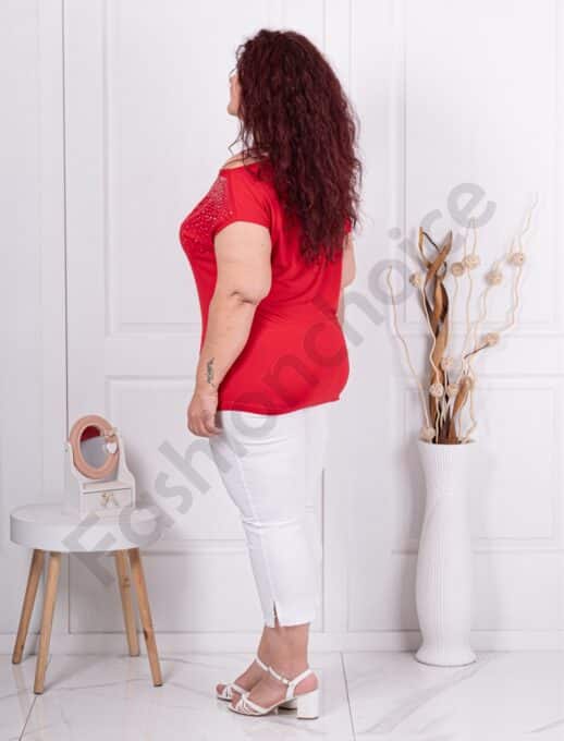 Plus size μπλούζα με έξω τον ώμο-κόκκινο-κωδ 252-1
