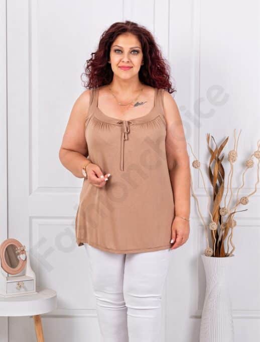 Plus size αμάνικη μπλούζα-μπεζ-κωδ 2044-15