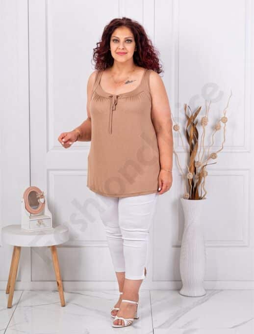 Plus size αμάνικη μπλούζα-μπεζ-κωδ 2044-15