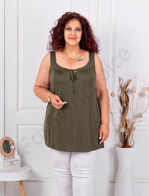 Plus size αμάνικη μπλούζα-χακί-κωδ 2044-9