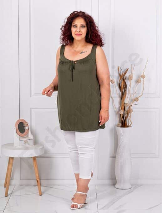 Plus size αμάνικη μπλούζα-χακί-κωδ 2044-9