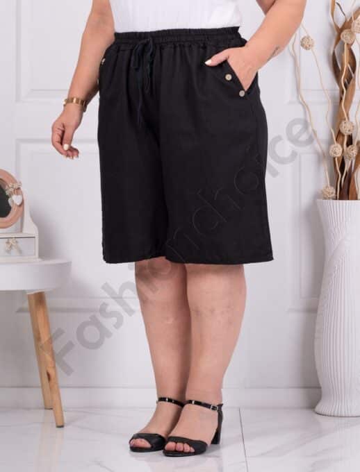 Plus size λινή βερμούδα-μαύρο-κωδ 9863