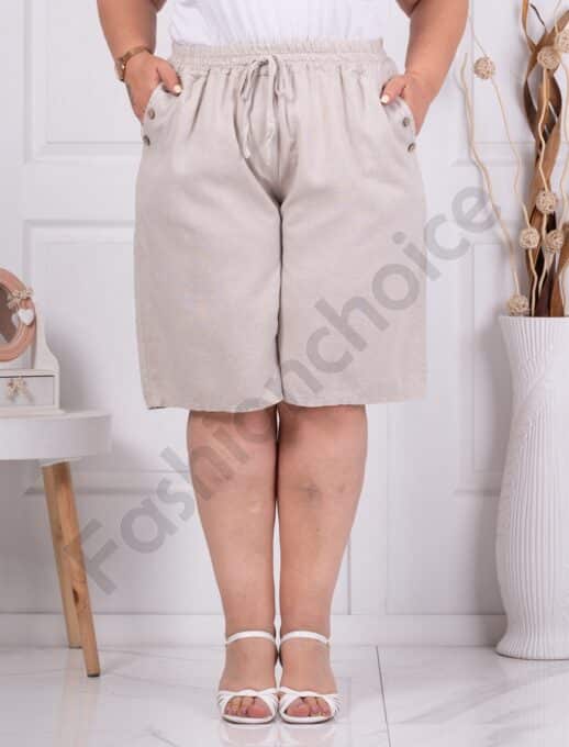 Plus size λινή βερμούδα-εκρού-κωδ 9863-2