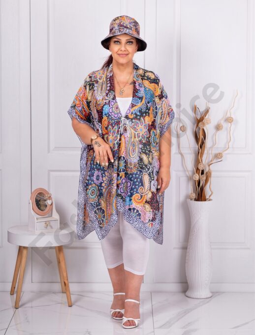 Plus size σετ καφτάνι με καπέλο-μπλε-κωδ 338